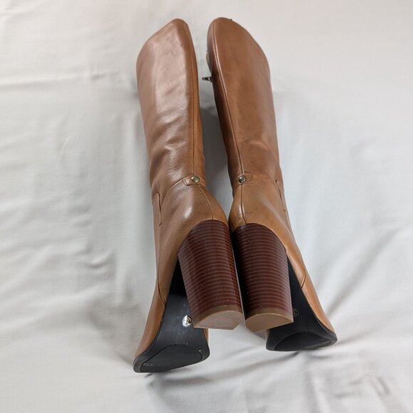 Liz & Co Tan Cognac Leather Side Zip Block Heel Tall Chunky Heel Boots - Picture 5 of 10